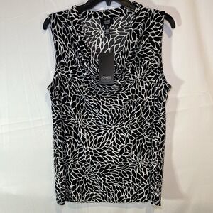 NWT Women's L Jones New York Sleeveless Black‎ Polka Dot Blouse Top Pleated Neck